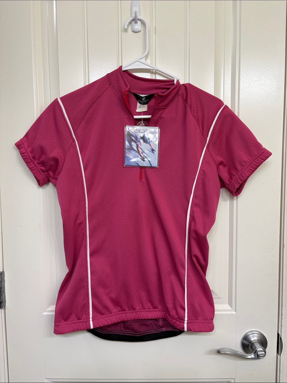 NWT Canari Fuchsia Pink Short Sleeve Cycling Jersey with White Piping